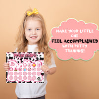 OSNIE Pink Cow Potty Training Chart for Toddlers - Potty Chart Reward with Stickers for Kids Girls Blank Cow Print Moo Toilet Training Step Instructions Poster Behavior Chart on Wall for Bathroom Home