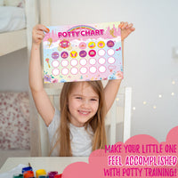 OSNIE Pink Princess Potty Training Chart - Kids Girls Potty Reward Chart with Stickers Rainbow Castle Blank Toilet Training Step Instructions Poster Behavior Chart on Wall Bathroom Home for Toddlers