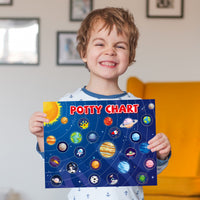 OSNIE Outer Space Potty Training Chart for Toddlers Boys, Potty Rewards with Astronauts Rockets Alien Planets Stickers Solar System Toilet Training Step Instructions Poster Develop Kids Toileting Habit