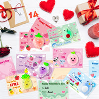 OSNIE 24Pcs Valentine's Day Animals & Fruits Squeeze Toys with Gift Cards for Kids, Mini Kawaii Mochi Squishy Stress Relief Anxiety Toys Sets Party Favors for Child Classroom Gift Exchange School Prizes
