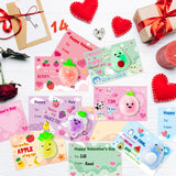 OSNIE 24Pcs Valentine's Day Animals & Fruits Squeeze Toys with Gift Cards for Kids, Mini Kawaii Mochi Squishy Stress Relief Anxiety Toys Sets Party Favors for Child Classroom Gift Exchange School Prizes