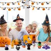 OSNIE Halloween Party Favors Squeeze Toys - 24Pcs Cute Slow Rising Squishes Toys with Treasure Box Prizes Pumpkin Ghost Bat Stress Relievers Trick or Treat Gift for Kids Classroom School Rewards Game
