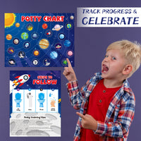 OSNIE Outer Space Potty Training Chart for Toddlers Boys, Potty Rewards with Astronauts Rockets Alien Planets Stickers Solar System Toilet Training Step Instructions Poster Develop Kids Toileting Habit