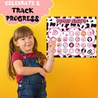 OSNIE Pink Cow Potty Training Chart for Toddlers - Potty Chart Reward with Stickers for Kids Girls Blank Cow Print Moo Toilet Training Step Instructions Poster Behavior Chart on Wall for Bathroom Home