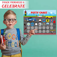 OSNIE Racing Car Potty Training Chart for Toddlers Boys - Potty Reward Chart with Stickers for Kids Race Car Blank Toilet Training Step Instructions Poster Behavior Chart on Wall for Bathroom Home