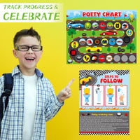 OSNIE Race Car Potty Training Chart for Toddlers Boys, Racing Potty Reward with Stickers Positive Behavior Toilet Training Step Instructions Poster Develop Kids Toileting Habit for School or Family Using