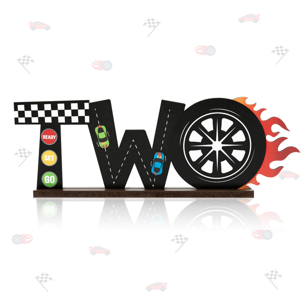 OSNIE Race Car Two Letter Sign Wooden Table Centerpiece Let’s Go Racing Checkered Theme 2nd Party Supplies Hot Wheel Decoration Milestone Cake Smash Photo Props for Kids Boys Two Years Old Birthday