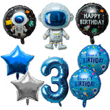 OSNIE 8 Pcs Outer Space 3rd Birthday Party Balloons Decorations Supplies for Kids Boys Large Astronaut Spaceman Star-Shaped Foil Mylar Balloons for Universe Galaxy Space Themed Trip to the Moon Party