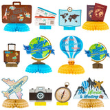 OSNIE 12Pcs Travel Themed Honeycomb Centerpieces Table Toppers Adventure Awaits Party Decor Travel Around The World Bon Voyage Table Decor Photo Props for Let The Adventure Begin Going Away Party
