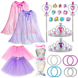OSNIE 28Pcs Princess Pretend Jewelry Toy, Girl’s Jewelry Dress Up Play Set Cloak Ballet Tutu Skirts Crowns Wands Mermaid handbag Adjustable Rings Bracelets Dress Up Birthday Gift Party Favors for Kids