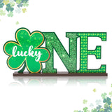 OSNIE St. Patrick's Day Lucky One Letter Sign Wooden Table Centerpieces Green Shamrock Party Decorations for Baby Boys Girls Spring Theme 1st Birthday Milestone Baby Shower Cake Smash Photo Prop