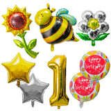 OSNIE 8 Packs Bumblebee First Birthday Party Balloons Decorations for Kids, Yellow Bumble Bee Sunflower Star-Shaped Foil Mylar Balloons, Honey Bee Happy Bee Day Themed Summer Spring 1st Birthday Decor