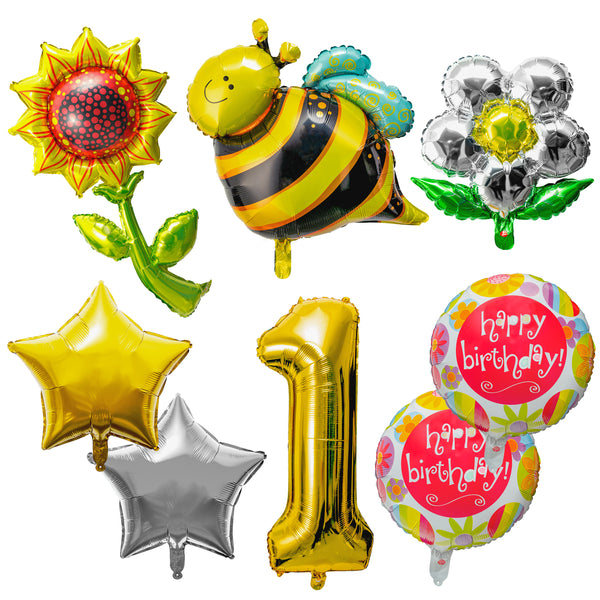 OSNIE 8 Packs Bumblebee First Birthday Party Balloons Decorations for Kids, Yellow Bumble Bee Sunflower Star-Shaped Foil Mylar Balloons, Honey Bee Happy Bee Day Themed Summer Spring 1st Birthday Decor