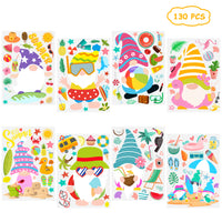 OSNIE 130Pcs Summer Gnome Window Clings for Glass Windows Watermelon Pineapple Ice Cream Sunglasses Hello Summer Stickers Decals for Hawaiian Luau Aloha Kids School Party Decoration Supplies, 8 Sheets