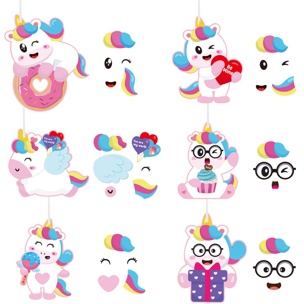OSNIE 30 Packs Valentine’s Day Unicorn Make a Face Stickers Ornament Craft Kit for Kids Mix and Match DIY Make Your Own Unicorn Dessert Ornament Hanging Decoration Classroom Game Handcraft Supplies