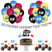 OSNIE Steam Train 2nd Birthday Party Decoration Supplies Chugga Chugga Two Two Birthday Party Banner Choo Choo Railroad Crossing Ticket Latex Balloons Cake Toppers for Kids Boys Two Tears Old Birthday