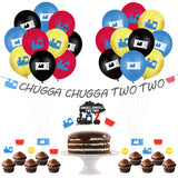 OSNIE Steam Train 2nd Birthday Party Decoration Supplies Chugga Chugga Two Two Birthday Party Banner Choo Choo Railroad Crossing Ticket Latex Balloons Cake Toppers for Kids Boys Two Tears Old Birthday