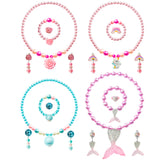 OSNIE 4 Sets of Beaded Jewelry for Girls, Rose Mermaid Unicorn Rainbow Hat Princess Necklace Bracelet Earring Pendant Ring Set Dress up Pretend Play Jewelry Toys Birthday Gifts for Kids Girls (20PCS)