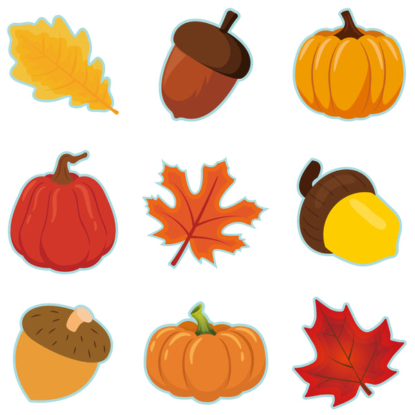 OSNIE 45Pcs Autumn Fall Pumpkin Maple Leaves Acorn Cutouts Colorful Wall Decals Name Tags Halloween Thanksgiving School Classroom Bulletin Board Decorations Set for Fall Theme Party, Assorted Designs