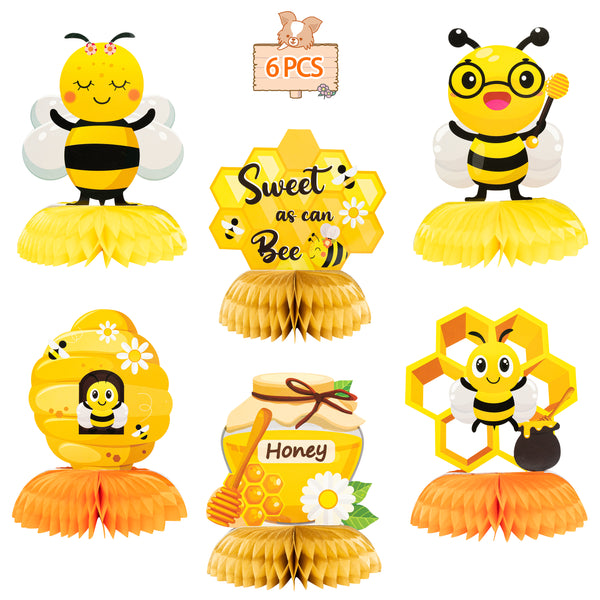OSNIE 6 Pcs Bumblebee Honeycomb Centerpieces Table Toppers, Bee Themed Honeycomb Stand Party Supplies Table Centerpieces Decor Honey Party Favors Photo Booth Props for Baby Shower Kid’s Birthday