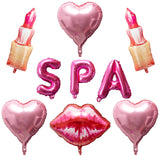OSNIE 9 Pcs Spa Party Balloons Spa Party Decorations for Women Girls Inflatable Red Kissy Lips Lipstick Heart Shaped Foil Mylar Balloons Nail Spa Day Salon Cosmetics Makeup Birthday Party Supplies