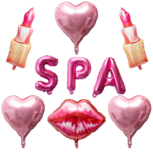 OSNIE 9 Pcs Spa Party Balloons Spa Party Decorations for Women Girls Inflatable Red Kissy Lips Lipstick Heart Shaped Foil Mylar Balloons Nail Spa Day Salon Cosmetics Makeup Birthday Party Supplies