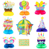 OSNIE 8Pcs Happy Birthday Honeycomb Centerpieces Table Topper Set, 3D Double-Sided Honeycomb Star Card Centerpieces with Birthday Age Stickers, Honeycomb Stand Photo Booth Props for Kid’s Birthday