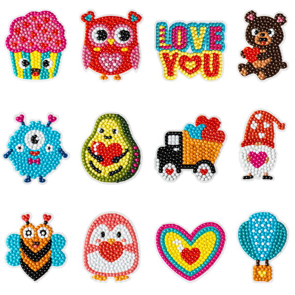 OSNIE 12Pcs Valentine’s Day 5D DIY Diamond Painting Kit for Kids Adult Beginners Resin Rhinestone DIY Handmade Paint by Numbers Mosaic Stickers Love Heart Diamond Art Party Favors Art Crafts Gifts Set