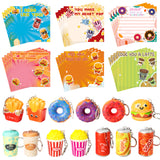 OSNIE 24 Set Valentine's Day Squeeze Toys Keychain with Greeting Cards Cream Scented Slow Rising Simulation Mini Food Drinks Stress Relief Toy Exchange Gift Valentine Favors Treasure Box Toys for Kids