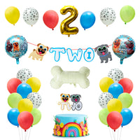 OSNIE Puppy Dog 2nd Birthday Party Decorations Supplies Kit – Gold Number 2 Foil Balloons, Latex Balloons, Pre-Assembled Banner, Felt Cake Topper, Great Puppy Dog Theme Party Supplies for Two Year Old