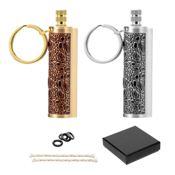 OSNIE 2Pcs Keychain Flint Metal Matchstick Fire Starter, Waterproof Outdoor Camping Survival Tools Kerosene Refillable Lighter, Emergency Survival Gear for Barbecue Outdoor Sports Enthusiasts Hikers