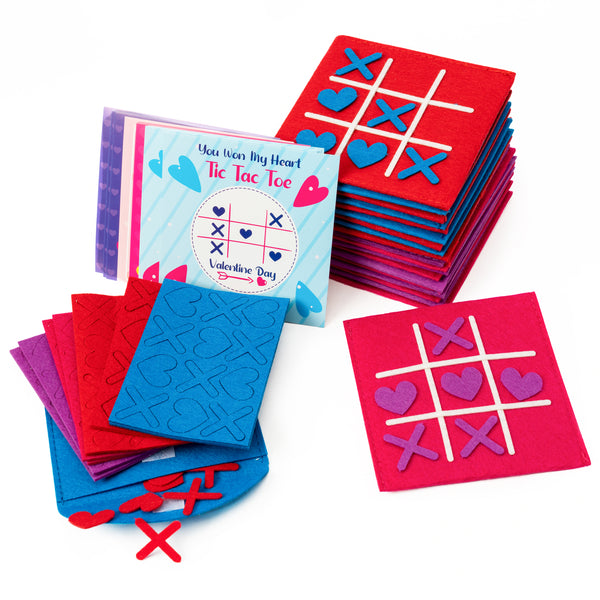 OSNIE 72Pcs Valentines Day Felt Tic Tac Toe Mini Board Game Heart Greeting Cards for Kids  Classic Indoor family Game Classroom Activity Exchange Gifts Prizes School Reward Birthday Party Favors Toys
