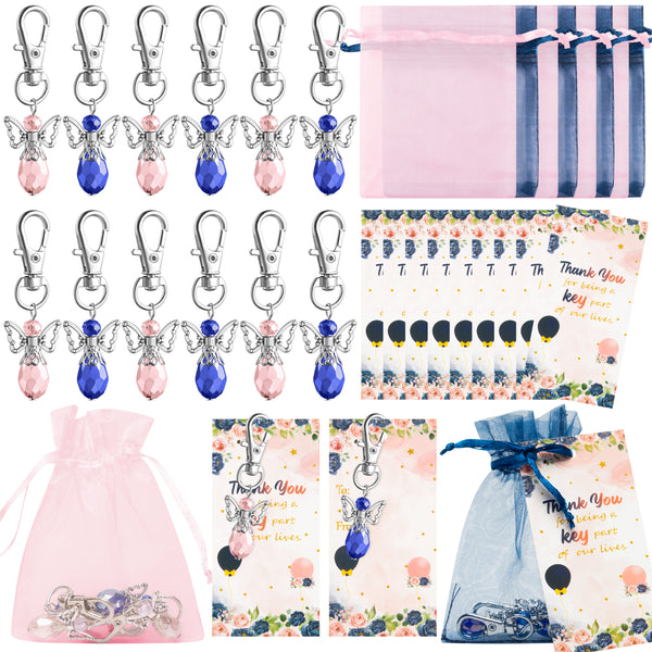 OSNIE Navy Blue and Blush Angel Party Favors Include Keychains Organza Bags Thank You Kraft Tags Floral Party Supplies for School Rewards Birthday Bridal Wedding Baby Shower Return Gifts, 24 Sets