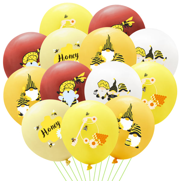 OSNIE 50Pcs Bee Gnomes Latex Balloons, 12Inch Assorted Color Hello Summer Gnomes Balloons Bouquet with Ribbons, Garden Honeybee Gnome Themed Party Supplies Decorations for Kid’s Birthday baby shower