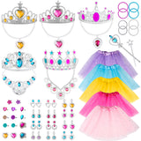OSNIE 63Pcs Princess Pretend Jewelry Toy Girls Toys Play Set Crowns Wands Necklaces Bracelets Adjustable Rings Earrings Ballet Tutu Skirts Princess Dress Up Birthday Party Favors for Little Girls Kids