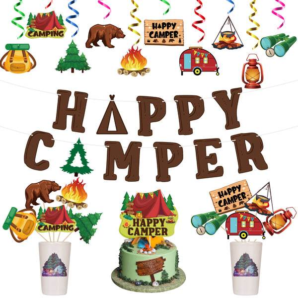 S'mores Happy Birthday Banner - Camping Themed Party Decorations For Campfire Birthday