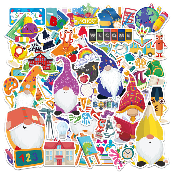 OSNIE 130Pcs Back to School Gnomes Stickers Décor Supplies Science Pen Telescope Paint Schoolbags Window Clings End of Summer Holiday Decals for Home Office Party Supplies Classroom Rewards, 16 Sheets