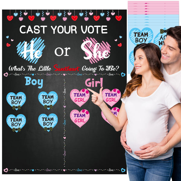 OSNIE Little Sweetheart Gender Reveal Party Games Valentines Day Cast Your Vote He or She Gender Reveal Poster with Team Boy Team Girl Stickers What Will Our Little Sweetheart Be Baby Shower Supplies