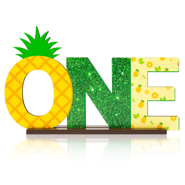 OSNIE Pineapple One Letter Sign Wooden Table Centerpieces for Baby Boys Girls Tropical Hawaiian Luau Summer Fruit Theme 1st First Birthday Party Supplies Decoration Baby Shower Cake Smash Photo Prop