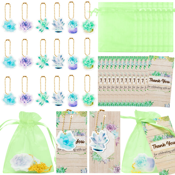 OSNIE 24 Sets Succulent Plants Party Favors - Thank You Kraft Tags Acrylic Keychains Organza Bag Fleshiness Theme Party Supplies for Kids School Rewards Birthday Bridal Wedding Baby Shower Return Gift