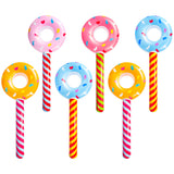 OSNIE 6Pcs Inflatable Donuts Sticks Toy Blow-Up Doughnut Lollipop Wands Candy Donuts Theme Party Supplies Summer Pool Beach Game Party Favors Decoration Swimming Floating for Kids (32 Inch Tall)