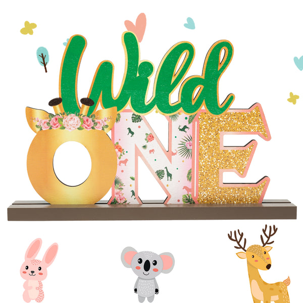 OSNIE Wild One Letter Sign Wooden Table Centerpieces Plaques First Birthday Decorations for Baby Girls Tropical Safari Jungle Animal Party Supplies for Milestone Baby Shower Decor Cake Smash Props