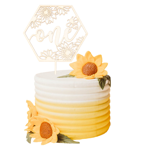 OSNIE Sunflower Wood Cake Topper Decor Happy 1st Birthday Party Decor One Cake Smash Dessert Topper Supplies Summer Sunflower Party Favors for Birthday Baby Shower Wedding Anniversary (Rustic Wood)