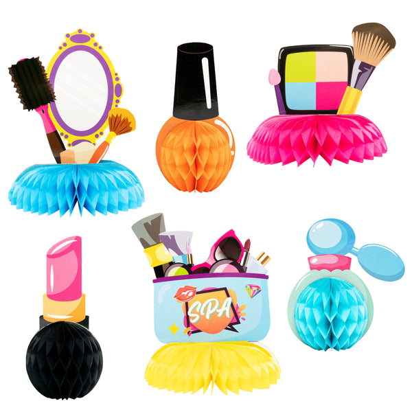 OSNIE 6Pcs Spa Honeycomb Centerpieces Table Topper, 3D Double-Sided Cosmetics Patterns Spa Theme Party Supplies Table Decorations Nail Girl Party Favors Photo Booth Props for Birthday Party Room Décor