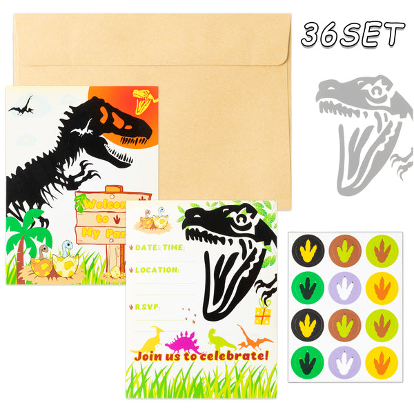 OSNIE 36PCS Dinosaur Party Invitation Cards with Envelopes Stickers Join Us Welcome to My Party Fill In The Blank Guest Invitation Card for Dinosaur Theme Birthday Anniversary Kids Boys Party Supplies