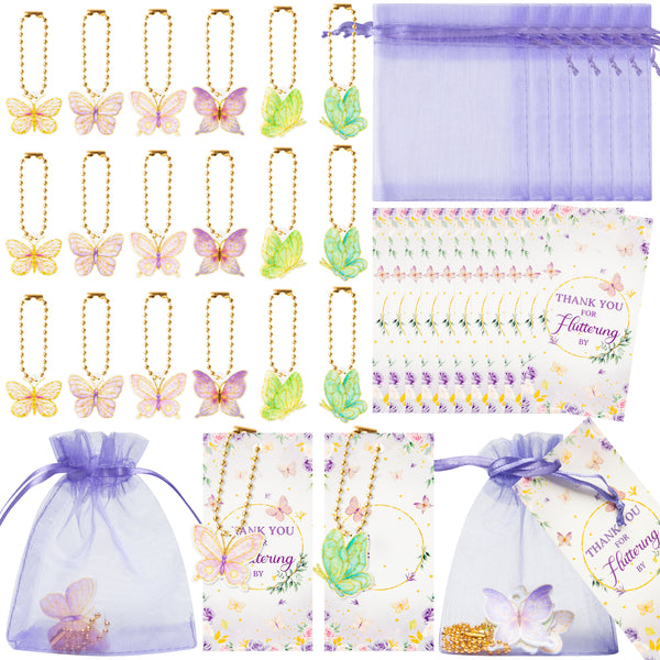 OSNIE Butterfly Party Favors Include Keychains Organza Bags Thank You for Fluttering Kraft Tags Summer Butterflies Party Supplies for School Rewards Bridal Wedding Baby Shower Return Gifts, 24 Sets