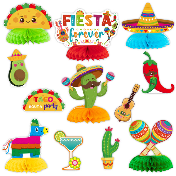 OSNIE 12Pcs Fiesta Honeycomb Centerpieces Table Topper Mexico Party Decorations and Supplies Mexican Table Decor Cinco De Mayo Party Favors Photo Booth Props for Taco bout Themed Festival Party