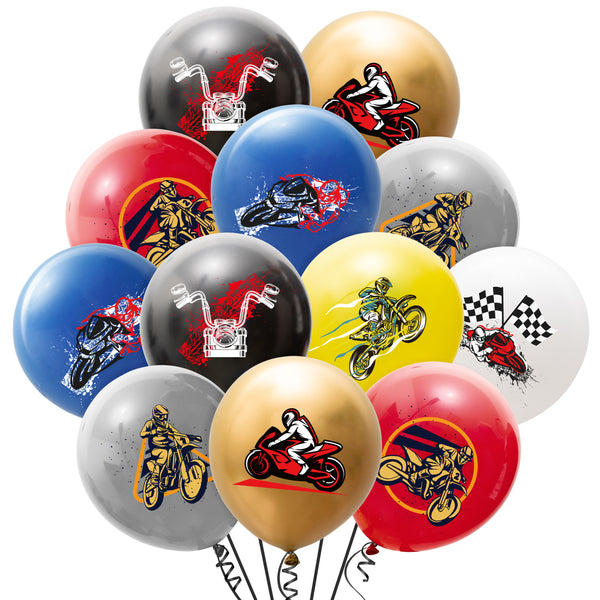 OSNIE 35Pcs Dirt Bike Latex Balloons 12Inch Assorted Color Checkered Racing Motor Cross Themed Balloons with Ribbons, Motorcycle Themed Party Supplies Decorations for Men Kid’s Birthday baby shower