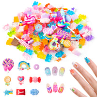 OSNIE 200 Pcs 3D Nail Charms Flatback Resin Slime Charms Mixed Gummy Bear Fake Candy Jelly Embellishments Nail Art Decoration Christmas Easter DIY Crafts for Scrapbooking Cell Phone Case Hair Clips