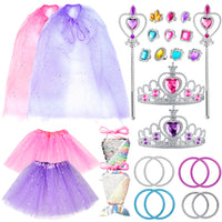 OSNIE 28Pcs Princess Pretend Jewelry Toy, Girl’s Jewelry Dress Up Play Set Cloak Ballet Tutu Skirts Crowns Wands Mermaid handbag Adjustable Rings Bracelets Dress Up Birthday Gift Party Favors for Kids